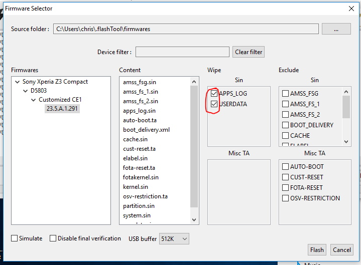 Flashtool settings 2